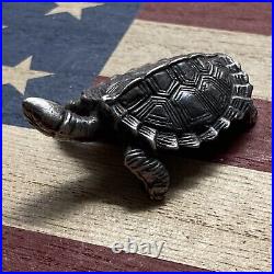 Hand Poured RARE 999 Fine Silver Turtle Antiqued Statue By J. C. Metals WithCoa