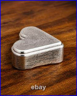 Hand Poured Silver Heart Bar 3 oz. 999 Fine Silver FTB COA