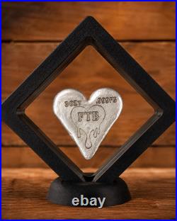 Hand Poured Silver Heart Bar 3 oz. 999 Fine Silver FTB COA
