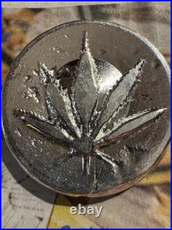 Hand poured 2.8 oz Fine Silver Cannabis Leaf Fine 0.999