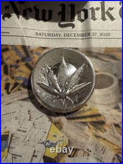 Hand poured 2.8 oz Fine Silver Cannabis Leaf Fine 0.999