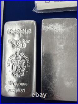 Heraeus 10 Troy Oz Silver Bar withCOA 999+ Fine Silver
