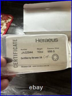Heraeus 10 oz. 9999 Fine Silver Bar Sealed & Authentic LBMA Certified