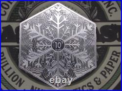 Hexagon SNOWFLAKE 10oz. 999 Fine Silver Bullion Decorative Bar ECC&C, Inc