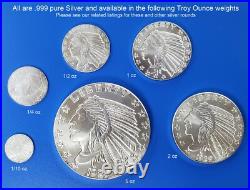 Incuse Indian 2 ounce /. 999 Fine Silver Round B/U (with CAPSULE)