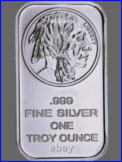 Indian Head Buffalo 1 Troy Oz. Fine Silver Bullion Bar 999 In Vinyl Packet