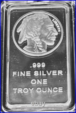 Indian Head Buffalo 1 Troy Oz. Fine Silver Bullion Bar 999 In Vinyl Packet