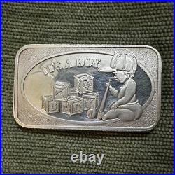 It's A Boy One Troy Ounce Silver Art Bar. 999 Fine Silver c. 1995