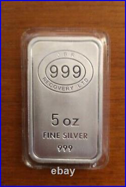 JBR 5 Oz Silver Bar. 999 Fine Silver Free Shipping
