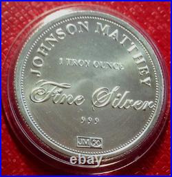Johnson Matthey Bullion Round 1 Troy oz. 999 Fine Silver in Capsule