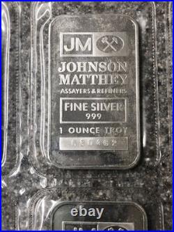 Johnson Matthey Fine Silver 1 oz Bars Lot Of 10 Bars