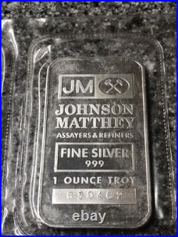 Johnson Matthey Fine Silver 1 oz Bars Lot Of 10 Bars