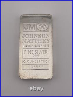 Johnson Matthey Silver 10oz Bar Vintage Sealed Serialized. 999 Fine Bullion