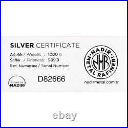 Kilo (32.15 oz.) Nadir Metal Rafineri Refinery Silver Bar 999.9 Fine