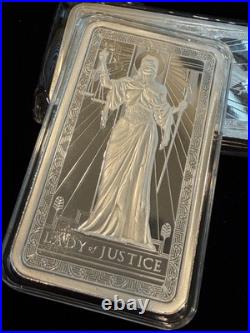 LADY of JUSTICE Bar PAMP SUISSE 10oz. 999 Fine Silver Bullion Bar IN STOCK