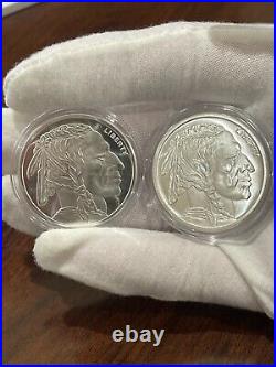 LOT OF 2 Buffalo Silver Round. 999 One Troy Ounce Fine Silver Bullion IN CAPSULE