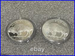 LOT OF 2 Buffalo Silver Round. 999 One Troy Ounce Fine Silver Bullion IN CAPSULE