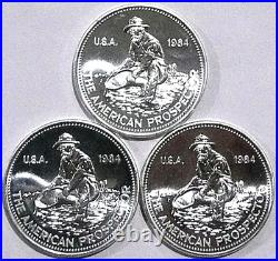 Lot Of 3 1984 Engelhard One Troy oz. 999 Fine Silver American Prospector Rounds