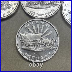 Lot Of 5 Vintage Prospector And Covered Wagon 1 Troy Oz 999 Fine Silver Round