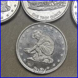 Lot Of 5 Vintage Prospector And Covered Wagon 1 Troy Oz 999 Fine Silver Round