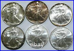Lot Of 6 Silver Eagles 1987 1992 1995 1997 1998 x 2 6 Troy Oz. 999 Fine Silver
