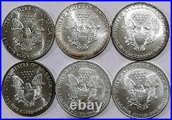 Lot Of 6 Silver Eagles 1987 1992 1995 1997 1998 x 2 6 Troy Oz. 999 Fine Silver