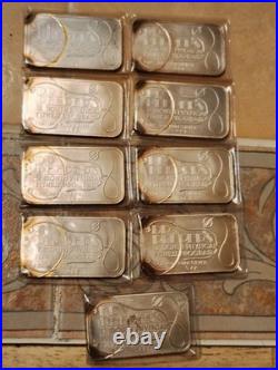 Lot Of 9 Dr Peeper's Physical Fitness 100 Mintage 1 Oz. 999 Fine Silver Art Bars