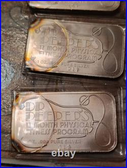 Lot Of 9 Dr Peeper's Physical Fitness 100 Mintage 1 Oz. 999 Fine Silver Art Bars