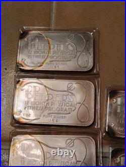 Lot Of 9 Dr Peeper's Physical Fitness 100 Mintage 1 Oz. 999 Fine Silver Art Bars