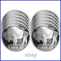 Lot of 10 1 Troy oz Buffalo. 999 Fine Silver Round