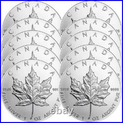 Lot of 10 1 oz 2022 Canadian. 9999 Silver Fine Maple Leaf Coin BU $5
