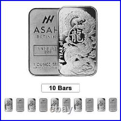 Lot of 10 2024 1 oz Asahi Lunar Dragon Silver Bar. 999 Fine