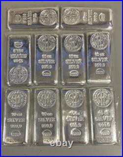 Lot of 10 Silver 10 oz Nadir Metal Rafineri Bullion 999.9 Fine Silver bars