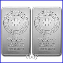 Lot of 2 10 oz Royal Canadian Mint (RCM). 9999 Fine Silver Bar In Stock