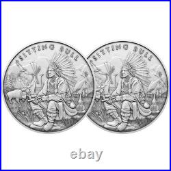 Lot of 2 1 Troy oz Sitting Bull Design. 999 Fine Silver Round
