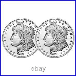 Lot of 2 1 Troy oz Sunshine Mint Morgan. 999 Fine Silver Round Mint Mark SI