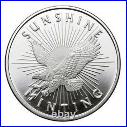 Lot of 2 1 Troy oz Sunshine Minting. 999 Fine Silver Round Mint Mark SI