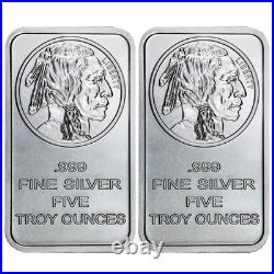 Lot of 2 5 Troy oz Buffalo. 999 Fine Silver Bar Sealed