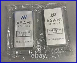 Lot of 2 Silver 10 oz Asahi. 999 Fine Silver Bars