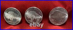 Lot of 3 1 Troy oz Indian Head/Buffalo. 999 Fine Silver Rounds