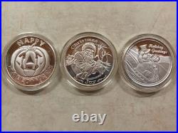 Lot of 3 Halloween & Christmas 1 Troy oz Silver Rounds. 999 Fine Silver
