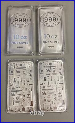 Lot of 4 Silver 10 oz JBR Bullion Bar of. 999 Fine Silver bars