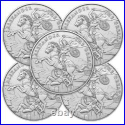 Lot of 5 1 Troy oz Alexander the Great Design. 999 Fine Silver Round Lot of 5 1 Troy oz Alexander the Great Design. 999 Fine Silver Round