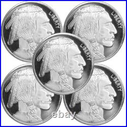 Lot of 5 1 Troy oz Buffalo. 999 Fine Silver Round