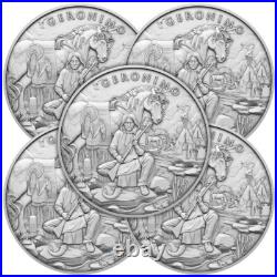 Lot of 5 1 Troy oz Geronimo Design. 999 Fine Silver Round