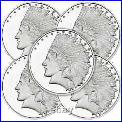 Lot of 5 1 Troy oz Indian Head. 999 Fine Silver Round