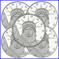 Lot of 5 1 Troy oz Lady Liberty. 999 Fine Round