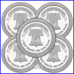 Lot of 5 1 Troy oz Liberty Bell Stackable. 999 Fine Silver Round