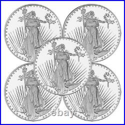 Lot of 5 1 Troy oz Saint Gaudens Design. 999 Fine Silver Round