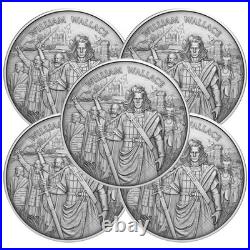 Lot of 5 1 Troy oz William Wallace Design. 999 Fine Silver Round